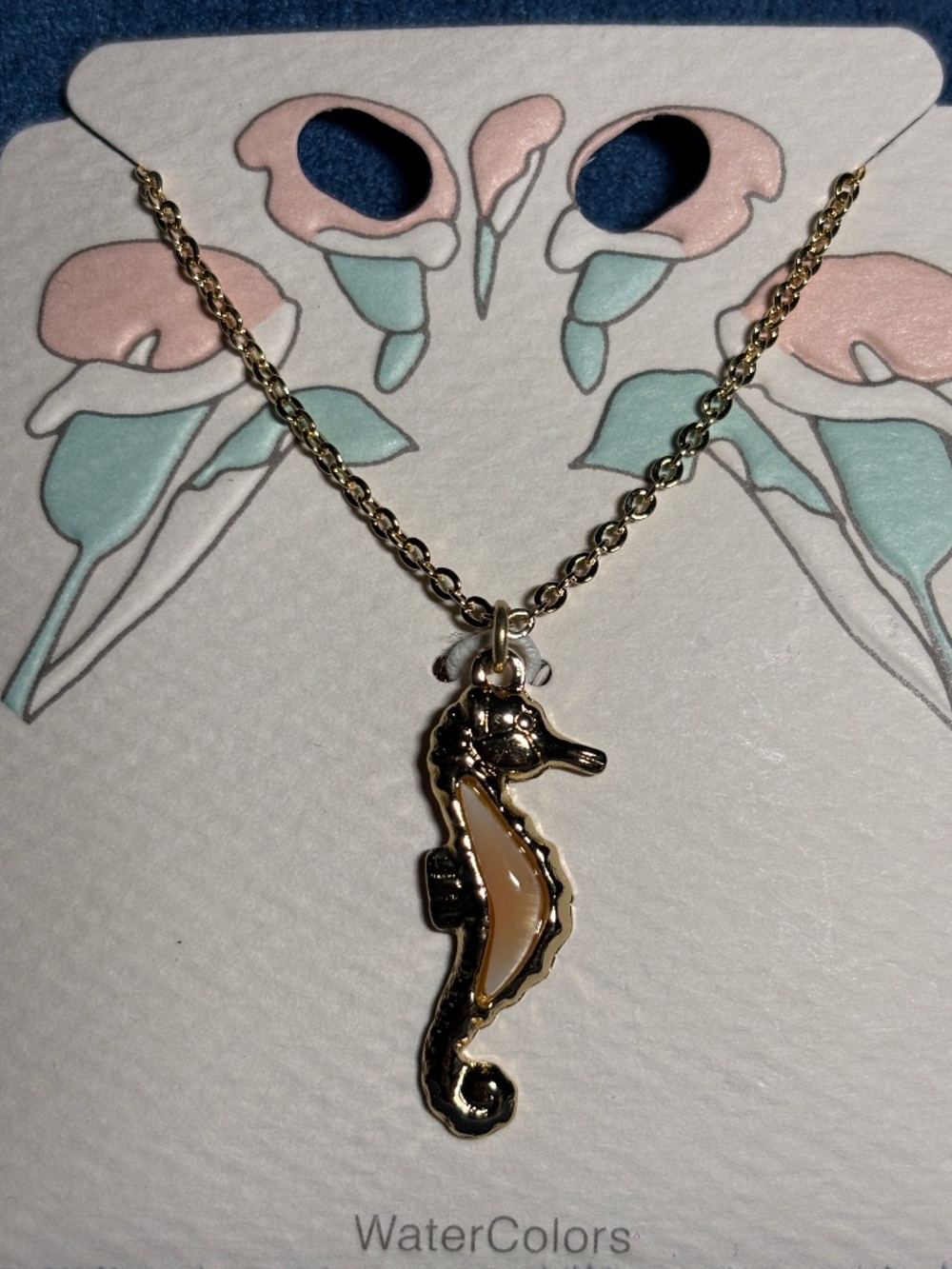 Peach Seahorse gold chain 18” necklace